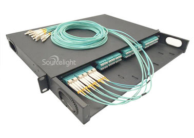China 96 Cores Black Rack Mounted Mtp / Mpo Fiber Patch Panel With 4pcs Of Mpo Cassette supplier