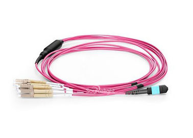 China Om4 Mpo Aqua To Lc Fiber Optic Patch Cord Fanout 8f Cores 3.0mm To 2.0mm Ofnp Cable supplier