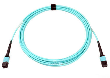 China Mtp Female Mtp Female Om3 Fiber Optic Patch Cord 12 Core Aqua Color supplier